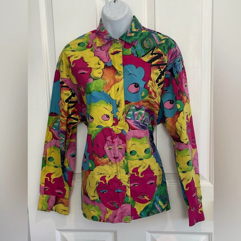 🎈HP🎈90’s Versace Jeans Couture Marilyn Monroe & Betty Boop Pop Art Top Small - Picture 2 of 12